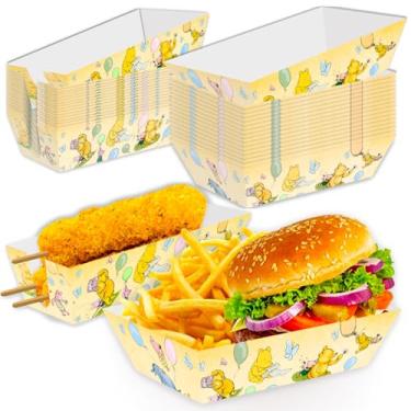 Imagem de 50 peças clássicas de decoração de chá de bebê Winnie, bandeja descartável à prova d'água, bandeja de cachorro-quente, pratos de ursinho de 500 g a granel para decoração de lembrancinhas temáticas de