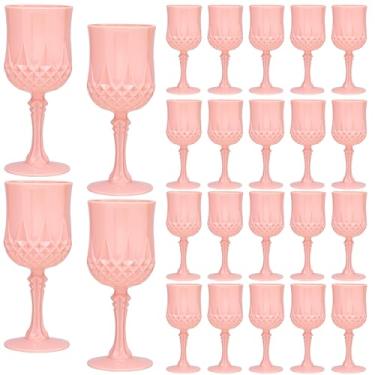 Imagem de Taças de vinho vintage de plástico de 200 ml, taças de plástico vintage, 24 peças, copos de água retrô para casamento, copos reutilizáveis para festa, recepção, celebração, bar, uísque (rosa claro)