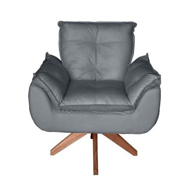 Imagem de Poltrona Cadeira Glamour Opala Com Base Giratória 30cm Em Madeira cinza