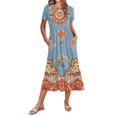 Imagem de Vestido Zeagoo Beach Summer de manga curta para mulheres de algodão M