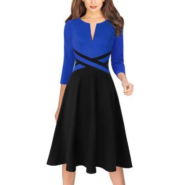 Imagem de Vestido VFSHOW 9942 BLU azul royal preto com zíper de retalhos