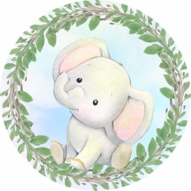 Imagem de Painel de Lona Redondo Elefantinho Aquarela Selva - Fabrika De Festa, 