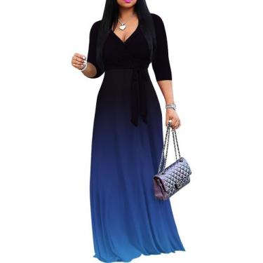 Imagem de Vestido maxi PinkPatty Gradient com decote em V e mangas 3/4 para mulh