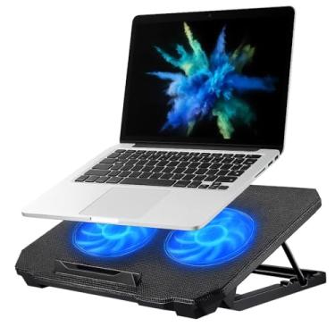 Imagem de Suporte Base Ergonômico para Notebook com Cooler/Ventilador Duplo Silencioso, LED Azul e 8 Níveis de Altura com Suporte para Celular Removível