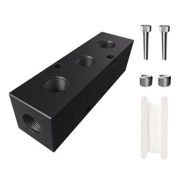 Imagem de CNZG PNEU Coletor de compressor de ar, divisor de mangueira de linha 3 vias 5 portas bloco de distribuição de ar do coletor pneumático com acessórios NPT de 1/10.2 cm em linha