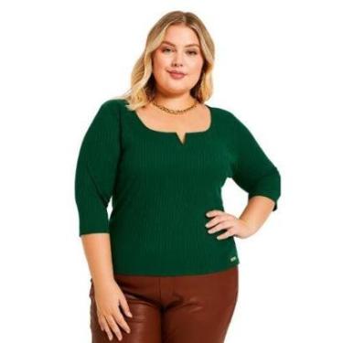 Imagem de Blusa Feminina Plus Size Manga 3/4 Canelada Cereja Rosa-Feminino