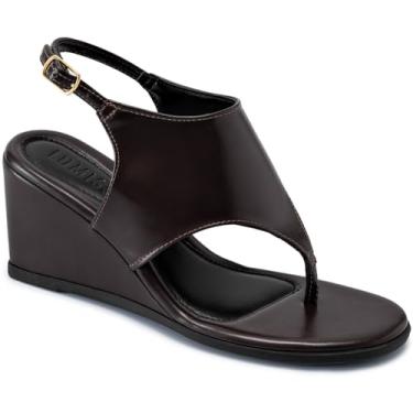 Imagem de Sandália Feminina Lumiss Anabela De Dedo Bico Redondo Confortável Fivela marrom38