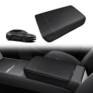Imagem de Muslogy Capa de apoio de braço para console central compatível com Tesla Model Y Juniper 2026 Almofada de apoio de braço Almofada de descanso de braço Protetor de couro vegano regular grosso V2 (25+ |