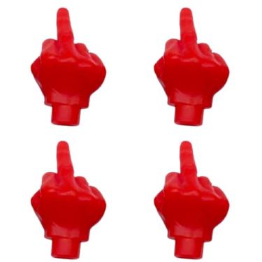 Imagem de 4 peças de tampas de haste de válvula de pneu de brincadeira, tampa de haste de válvula de dedo médio divertida universal que brilha no escuro tampas de válvula de pneu para carros, caminhões