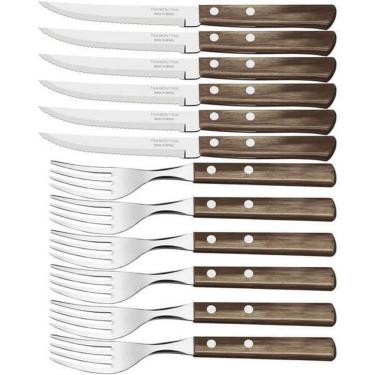 Imagem de Jogo De Churrasco Tramontina Aço Inox Polywood 12 Peças Cabo Castanho