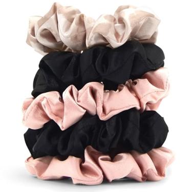 Imagem de Kitsch Elásticos de cetim para mulheres - laços de cabelo sem vincos para meninas | Scrunchies para todos os tipos de cabelo e texturas, perfeitos para o dia ou noite - 5 peças, sortidas