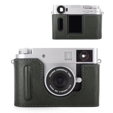Imagem de MUZIRI KINOKOO Capa para Fuji X Half Camera, estilo retrô, couro genuíno premium, Fuji X-Half capa protetora com abertura inferior e design de mão - verde
