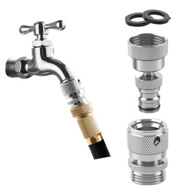 Imagem de Hibbent Conector rápido de mangueira de jardim giratória, encaixe de conexão rápida de mangueira de torneira giratória de 360°, rosca de latão sólido 3/4 polegadas, adaptador fêmea e macho