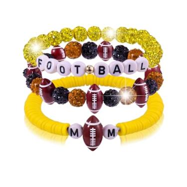 Imagem de CSIYANJRY99 Conjunto de pulseiras de futebol para mulheres, acessórios para o dia do jogo, roupas esportivas de outono indispensáveis para mães, futebol, mães, camisetas empilháveis, Medium, Acrílico