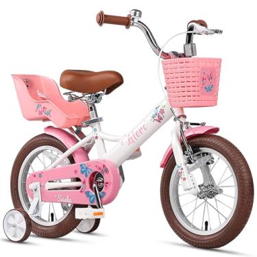 Imagem de Glerc Sasha Bicicleta para meninas, bicicleta infantil de 40 cm para crianças de 4 a 7 anos, bicicleta infantil retrô estilo vintage com assento de boneca, cesta e rodas de treinamento, branca