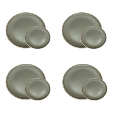 Imagem de Conjunto De Pratos Raso E Sobremesa Melamina Plástica Bambu 22cm 27cm 8 Unidades Cada (Verde)