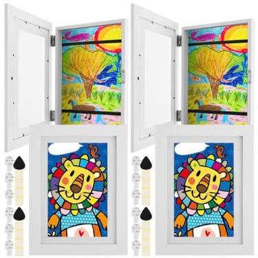 Imagem de XYDHQS Moldura de arte infantil de 1/2/4 peças, abertura frontal, moldura de exibição de arte infantil mutável, comporta 50 a 100 obras de arte para desenhos, projetos de arte infantis (branco-4)