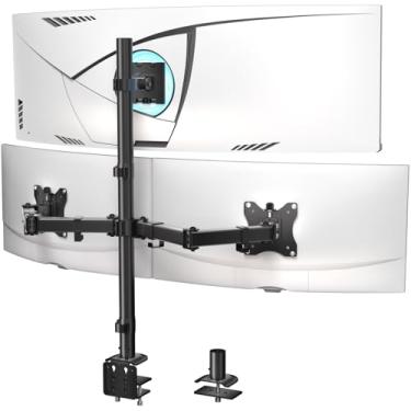 Imagem de WALI Suporte de monitor triplo para Ultrawides de até 124.5 cm no suporte superior e telas de 81.3 cm nos suportes laterais, suporte de mesa extra alto para 3 monitores, braço de monitor resistente de