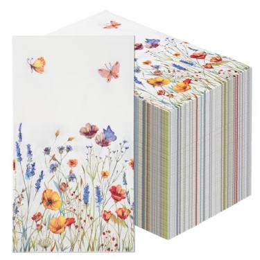 Imagem de Guardanapos de papel floral, 100 peças, design de flores silvestres para casamento, festa de aniversário, nupcial e chá de bebê, toalhas de mão descartáveis de flores elegantes para banheiros de