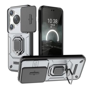 Imagem de SORAKA Capa para Huawei Pura 70 Pro com suporte para anel e tampa deslizante para câmera Capa Huawei Pura 70 Pro com placa de metal para suporte magnético para carro Capa de camada dupla em PC e TPU