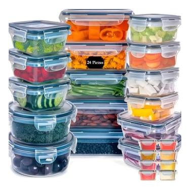 Imagem de Conjunto 24 Potes Herméticos Plásticos com Tampa e Trava – Organizadores de Mantimentos e Alimentos para Cozinha