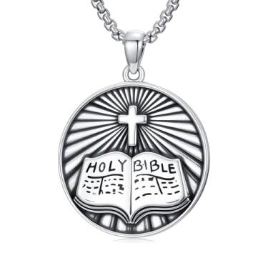 Imagem de Lattd Colar com pingente de cruz bíblica de prata esterlina 925, joia cristã, com corrente de aço inoxidável 56 cm + 5 cm