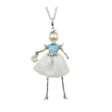 Imagem de OSCCI Colar de boneca de cristal Paris para mulheres, vestido bonito feito à mão com pingente de corrente longa, bijuteria de formatura, Metal, Sem Pedra Preciosa