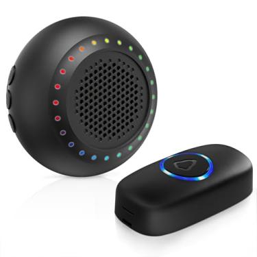 Imagem de Campainhas de porta sem fio para casas, kits de campainha com 1 transmissor 1 receptor - à prova d'água operando em alcance de 305 m - 48 toques 4 níveis de volume flash LED - Campainha para sala de