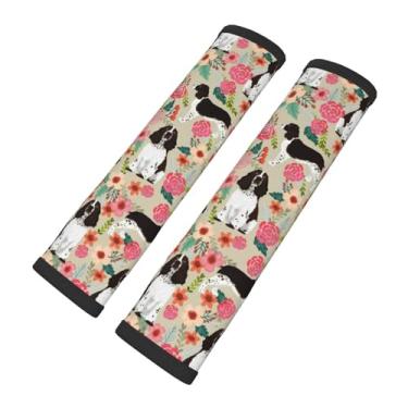 Imagem de Pacote com 2 capas de cinto de segurança com padrão de cachorro e flor, almofadas de cinto de segurança macias e confortáveis para carros universais, tapete de ombro para cinto de segurança para uma