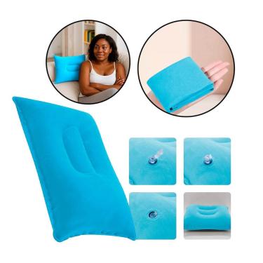 Imagem de Travesseiro Almofada Inflável Aveludado PVC Viangens camping - Azul