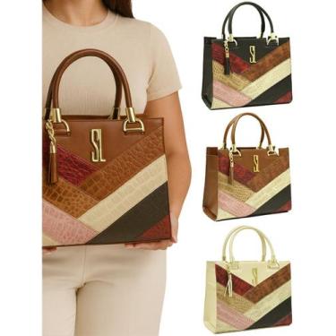 Imagem de Bolsa Castelo Croco Faixas Feminina Forrada Sintético Grande - Santa L