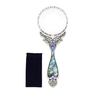 Imagem de harayaa Lupa de leitura estilo retrô 4x, lente de aumento com padrão fino e leve para auxílio à leitura de livros para inspeção de biblioteca, Prata Antiga