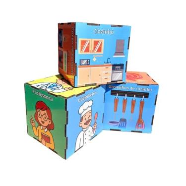 Imagem de Jogo Educativo das Profissões com 3 Cubos em MDF Para Crianças