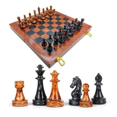 Imagem de Jogo de Xadrez Profissional Premium, Tabuleiro em Madeira, Marrom e Preto, 39x39cm, Peças Luxo