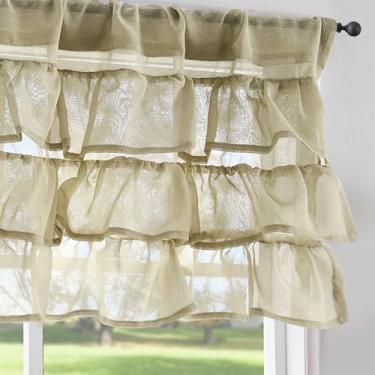 Imagem de jinchan Cortina de saia com babados verde sálvia para janela, saia rústica gasta de cozinha para sala de estar quarto decoração de quarto 45,7 cm semitransparente voile pequena janela tratamento haste