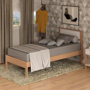 Imagem de Cama de Solteiro 196 cm Com Cabeceira Quarto Adulto Amêndoa Marrom Mad