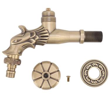 Imagem de POCREATION Torneira de cobre puro antigo, torneira antiga G1/2 gravada vintage bronze forma cavalo torneira de pia de banheiro rosca interna para cozinha doméstica