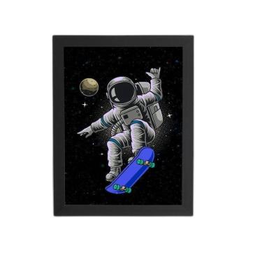 Imagem de Astronauta De Skate Universo Quadro Moldura Preta 60X40Cm