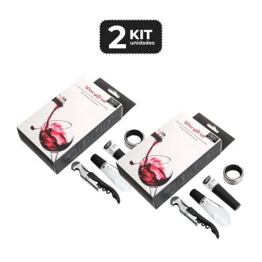 Imagem de Kit 2 Kit Vinho Estojo - Acessorios 4 Pecas Saca Rolha