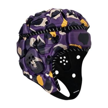 Imagem de Pegciuho Capacete de Rúgbi, Boné Esportivo, Acolchoamento Macio, Equipamento de Scrum, Capacete de Futebol Americano, Rúgbi para Futebol Americano de Bandeira, Amarelo Roxo