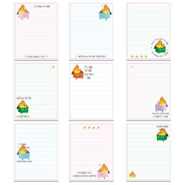 Imagem de INCOK Notas adesivas para lixeira - 9 peças de acessórios de mesa de lixo na fogueira, blocos de notas autoadesivos de lixo engraçados para o trabalho It's Fine I'm Fine To Do Listar Memorando