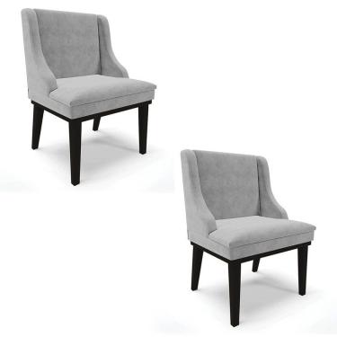 Imagem de Kit 2 Cadeiras Estofadas para Sala de Jantar Base Fixa de Madeira Preto Lia Suede Cinza - Ibiza
