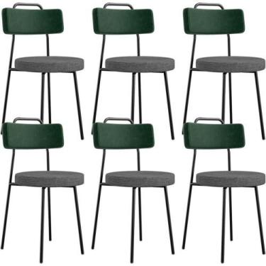 Imagem de Kit 06 Cadeiras Estofada Sala De Jantar Barcelona L02 Facto Verde Musg