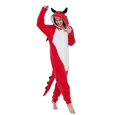 Imagem de Unpifolov Pijama de dragão unissex animal fantasia cosplay adulto, Vermelho, Small