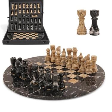 Imagem de EarthenTones Marble Chess Set for Adults with Complementary Storage Box, 15" Black & Coral Handmade Chess Board Game, Luxury Board Games for Adults with Extra Queens