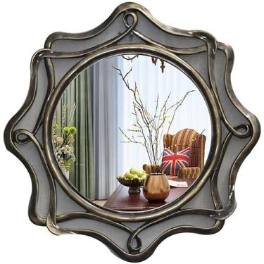 Imagem de EHVYBDX Espelho cosmético espelho de maquiagem europeu retrô decoração de varanda de parede oco redondo espelho de maquiagem espelho de maquiagem espelhos de parede