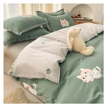 Imagem de Jogo de lençol completo e com travesseiro, conjunto de capa de edredom, roupa de cama queen size, lençóis de cama (H casal 4 peças)