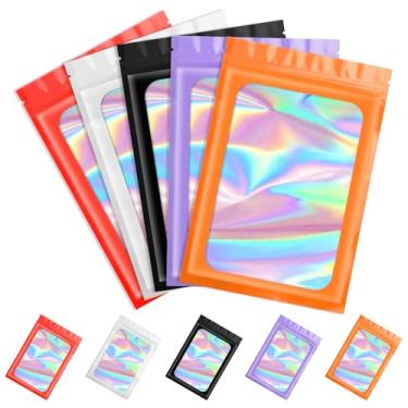 Imagem de Funfery Sacos holográficos Mylar à prova de cheiro, 50 unidades de sacos de embalagem de cores mistas, bolsa de alumínio para armazenamento de alimentos, joias para pequenas empresas, bolsa