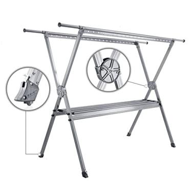 Imagem de Cabide de roupas dobrável, escorredor de roupas para lavanderia, rack de secagem retrátil dobrável com prateleira, estação de secagem de roupas de alumínio durável com furos para pendurar à prova de
