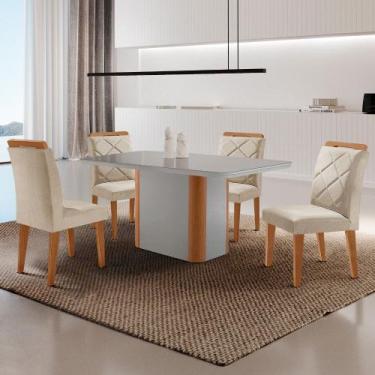 Imagem de Mesa de Jantar Isadora Tampo 120cm MDF Vidro Canto Copo e 4 Cadeiras M